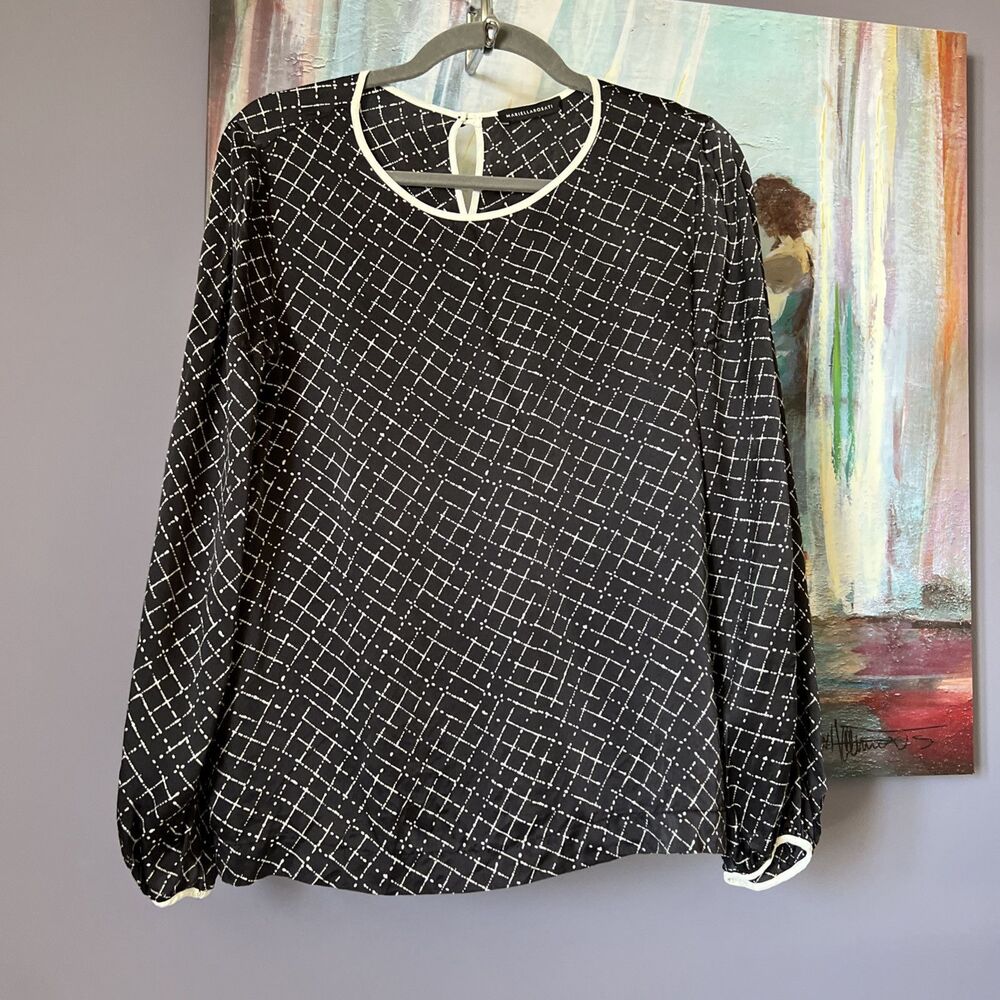 MARIELLA ROSATI Sz M 100% Silk Top Long Sleeve Blouse EXELLENT